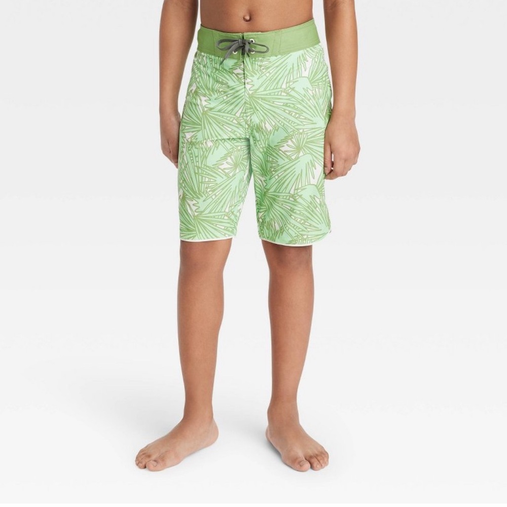 Boys Palm Print Swim Trunks